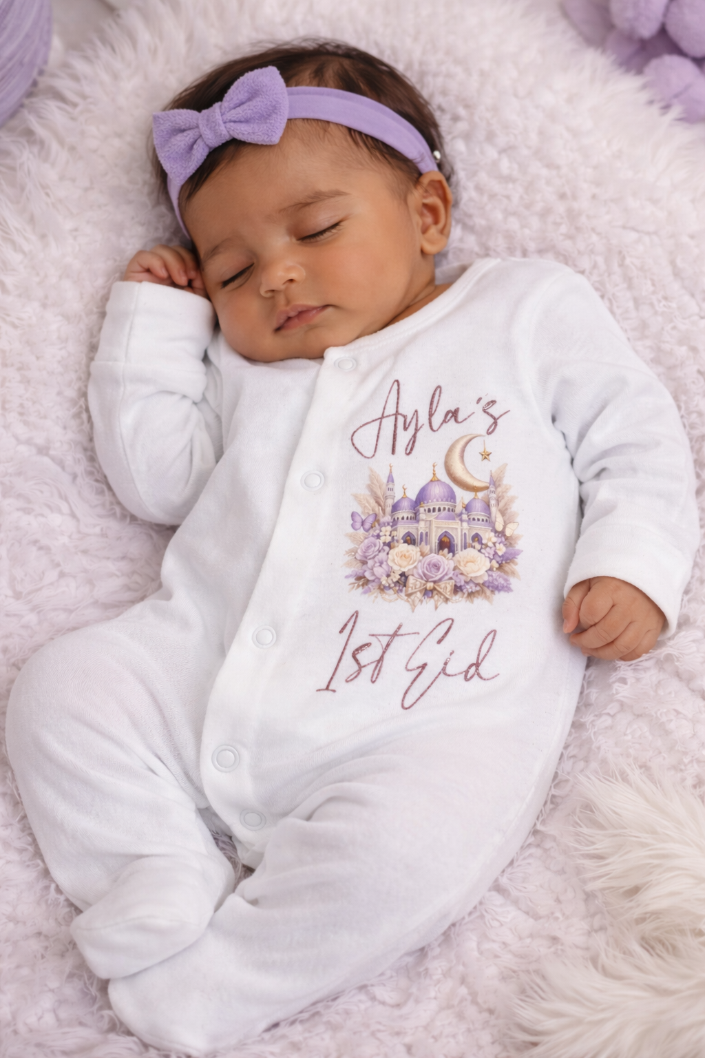 Lilac Masjid Baby Sleepsuit