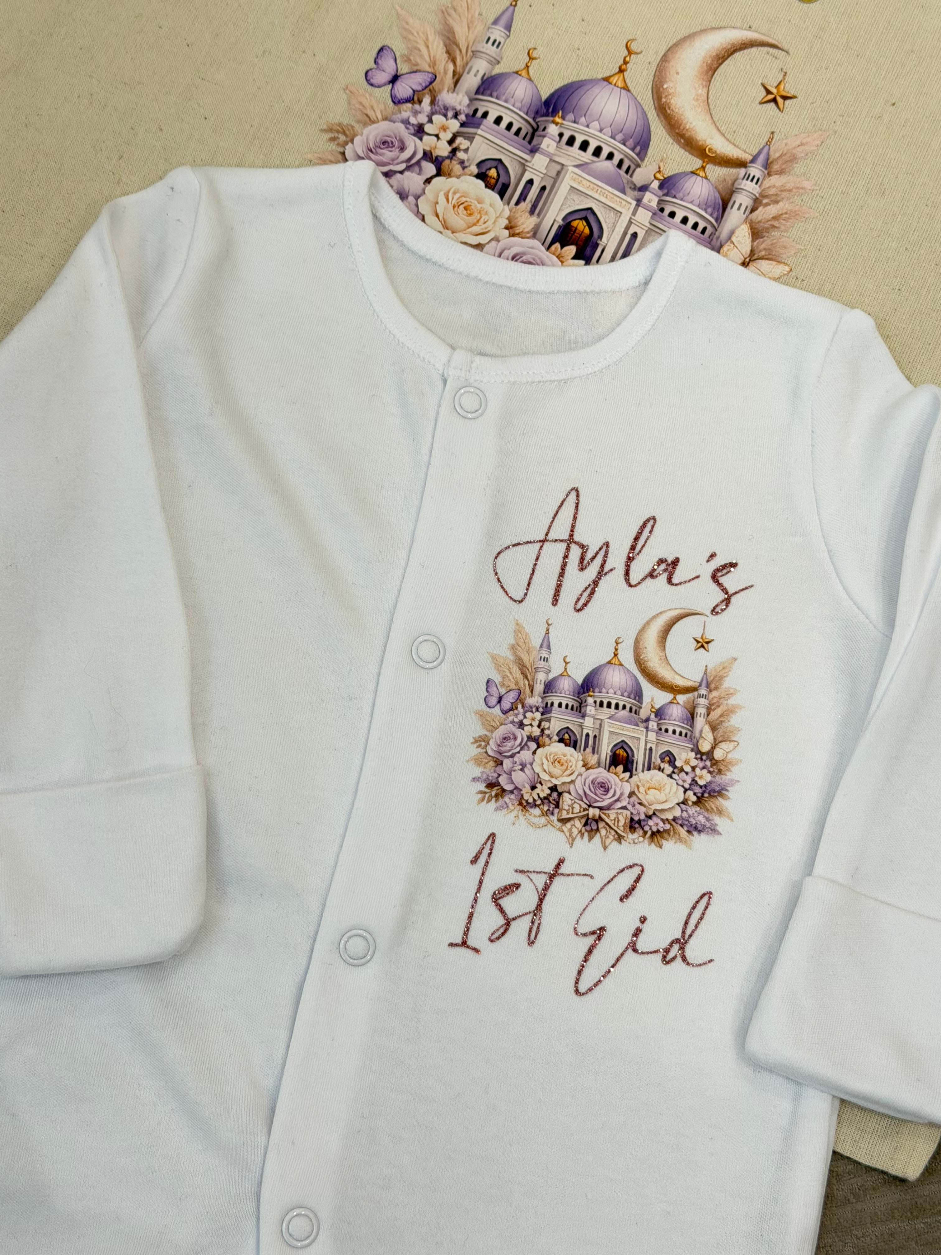 Lilac Masjid Baby Sleepsuit