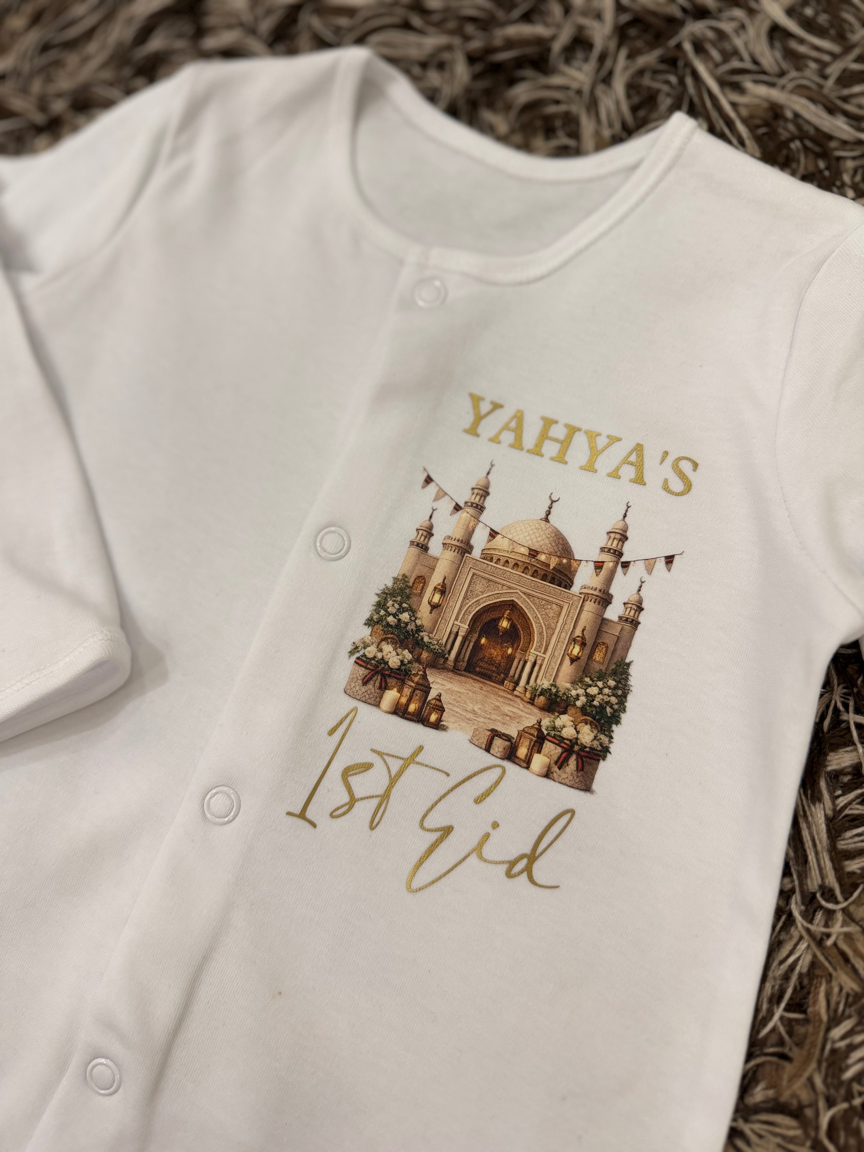 1st Eid Sleepsuit Biege Mosque Design