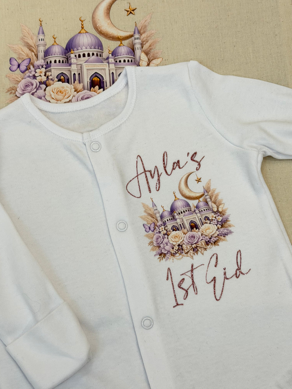 Lilac Masjid Baby Sleepsuit