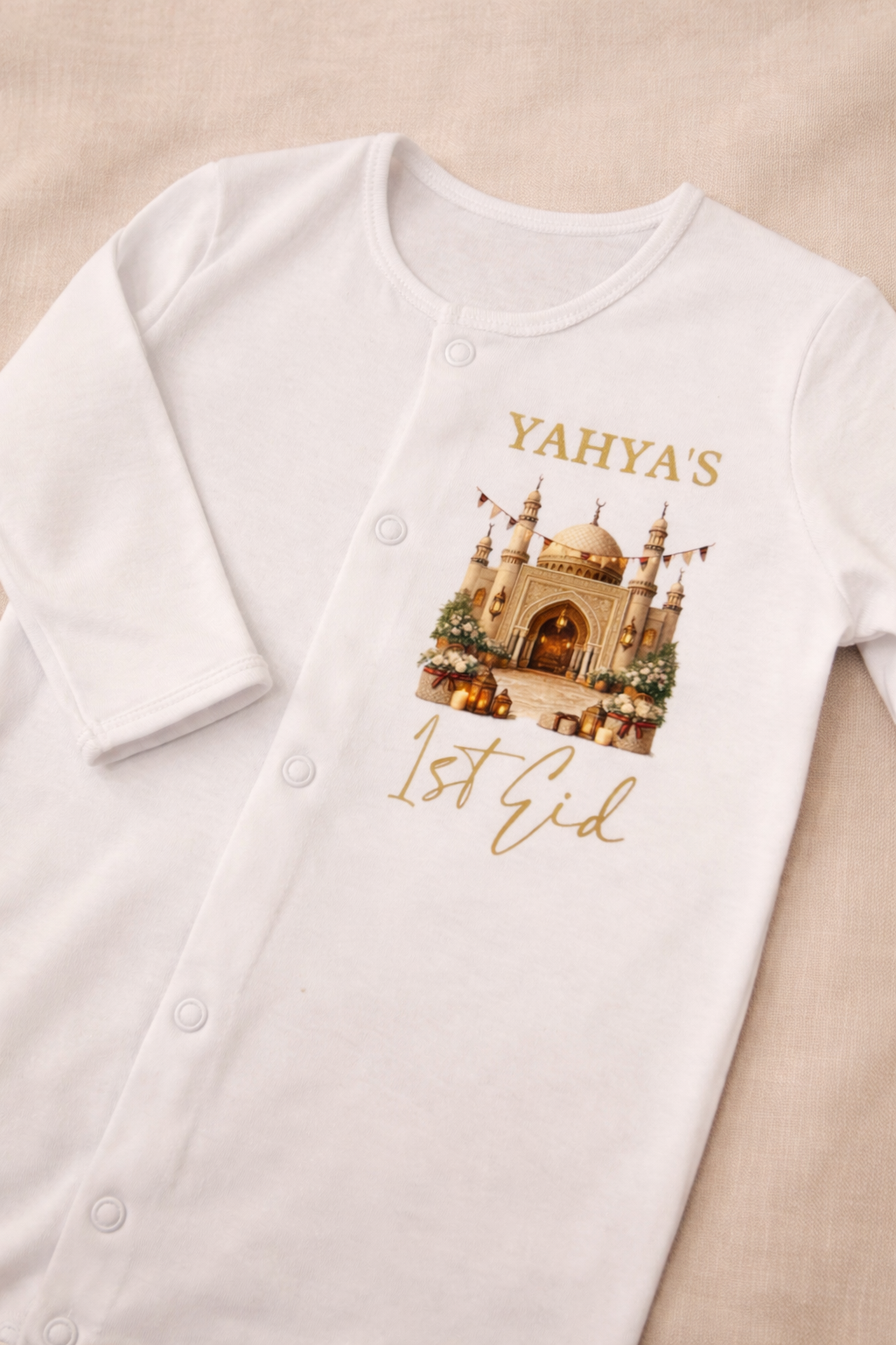 1st Eid Sleepsuit Biege Mosque Design