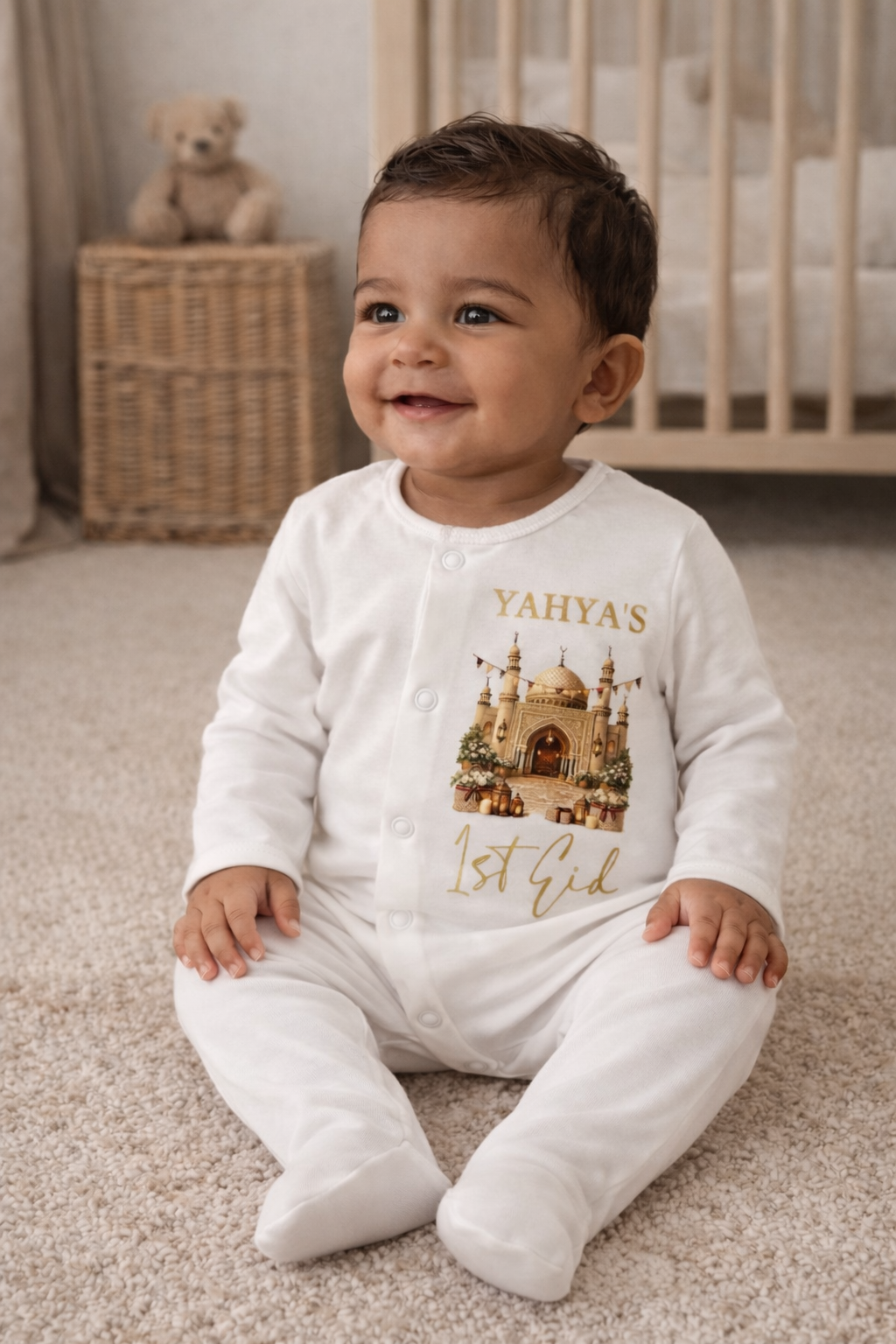 1st Eid Sleepsuit Biege Mosque Design